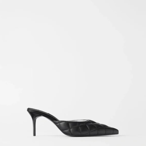 Zara Quilted Pointed Toe Mules/ Heels - Picture 1 of 6